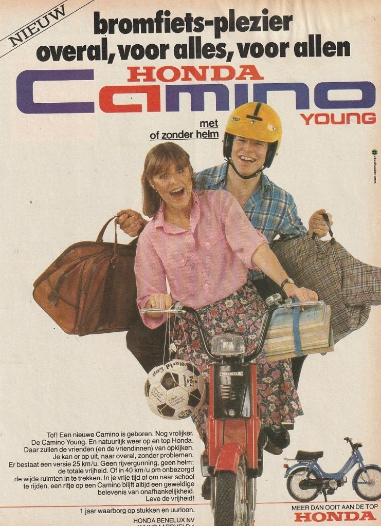 Retro reclame 1979 Honda brommer Camino Young plezier, Verzenden, Overige typen