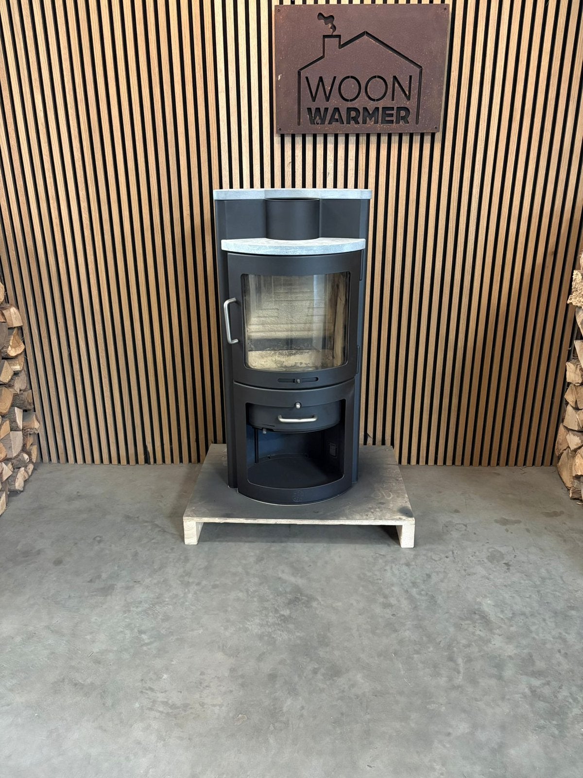 26063 Houtkachel +speksteen abc pejs, Huis en Inrichting, Ophalen, Info@woonwarmer.nl, Gebruikt, Houtkachel