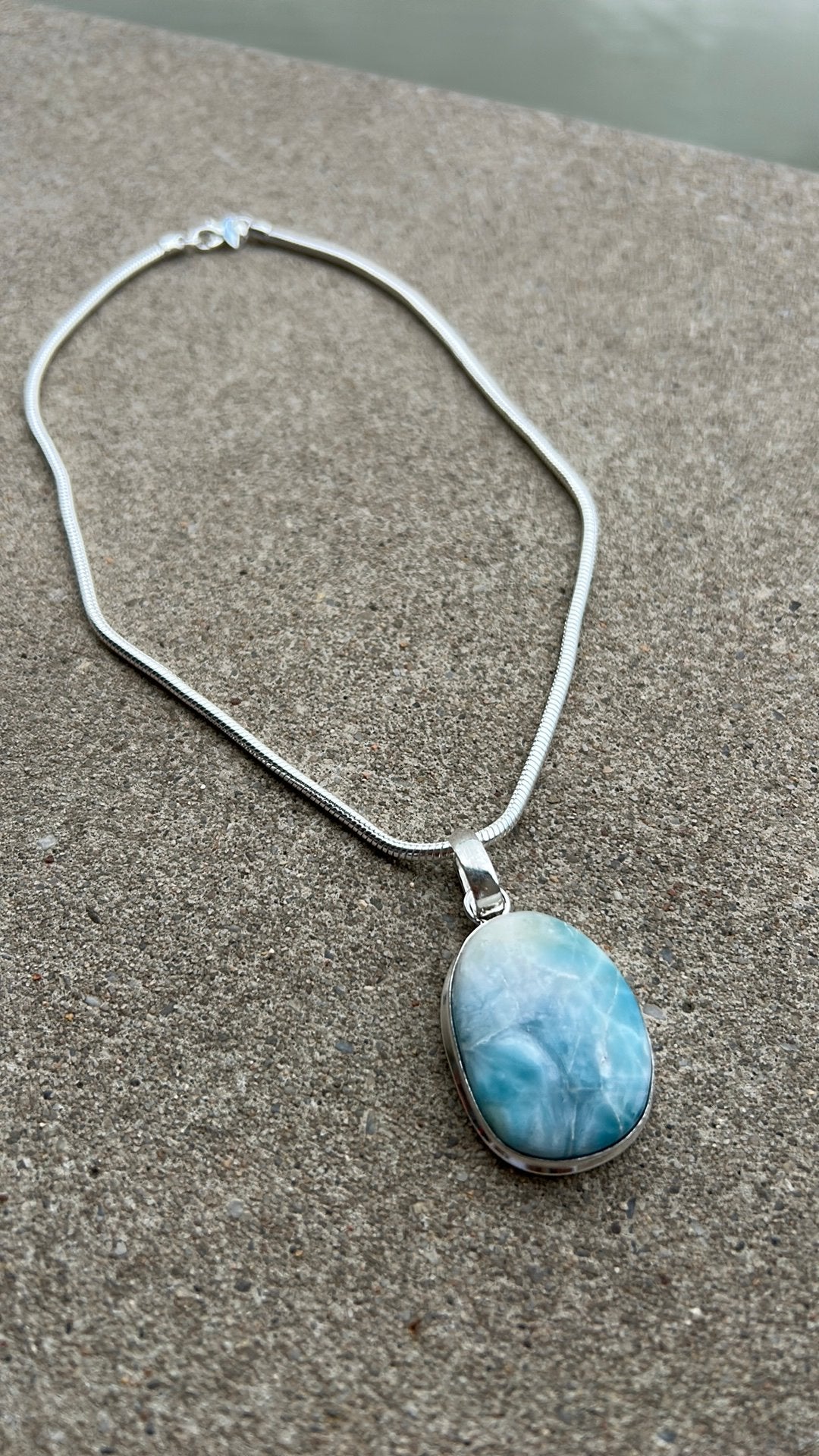 Larimar hanger in 925 sz met ketting, Sieraden, Tassen en Uiterlijk, Kettingen, Ophalen of Verzenden, Zo goed als nieuw, Zilver
