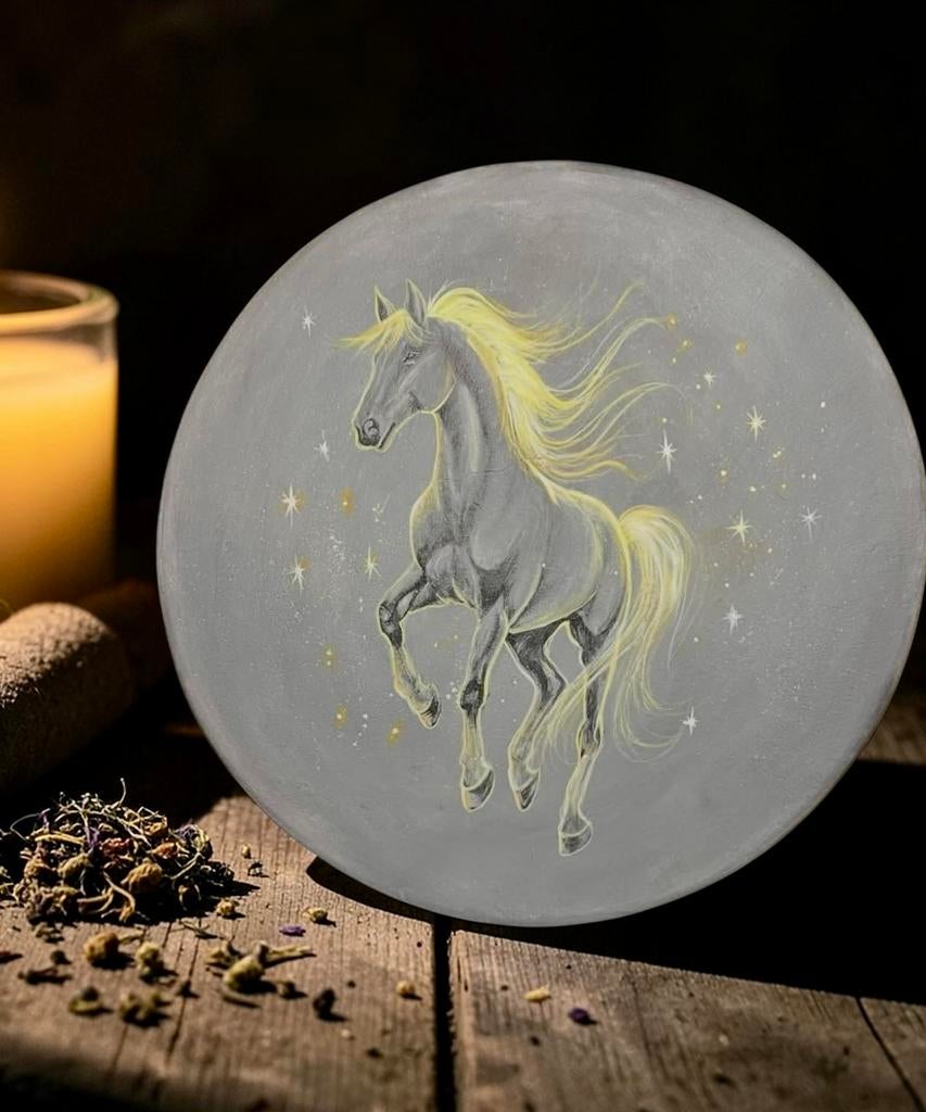 Sjamanendrum Nubische Geit 42 cm Handschildering Paard, Muziek en Instrumenten, Percussie, Ophalen of Verzenden, Zo goed als nieuw