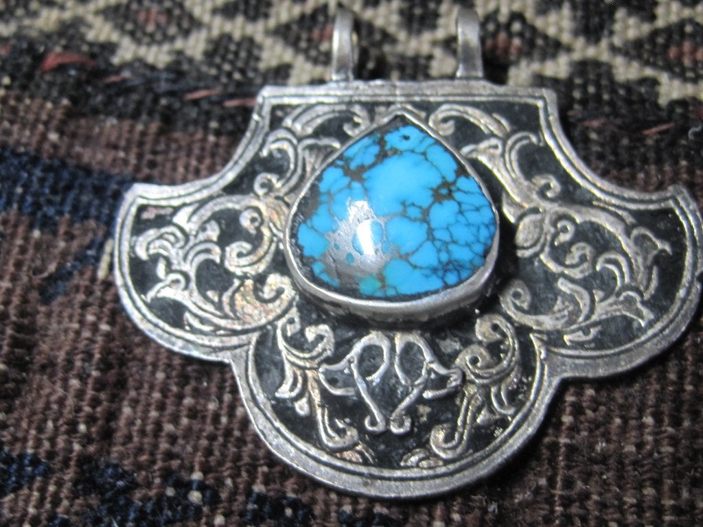 Art Deco design zilver 950 hanger 100% Perzisch turkoois, Ophalen, Zilver, Hanger, Met edelsteen