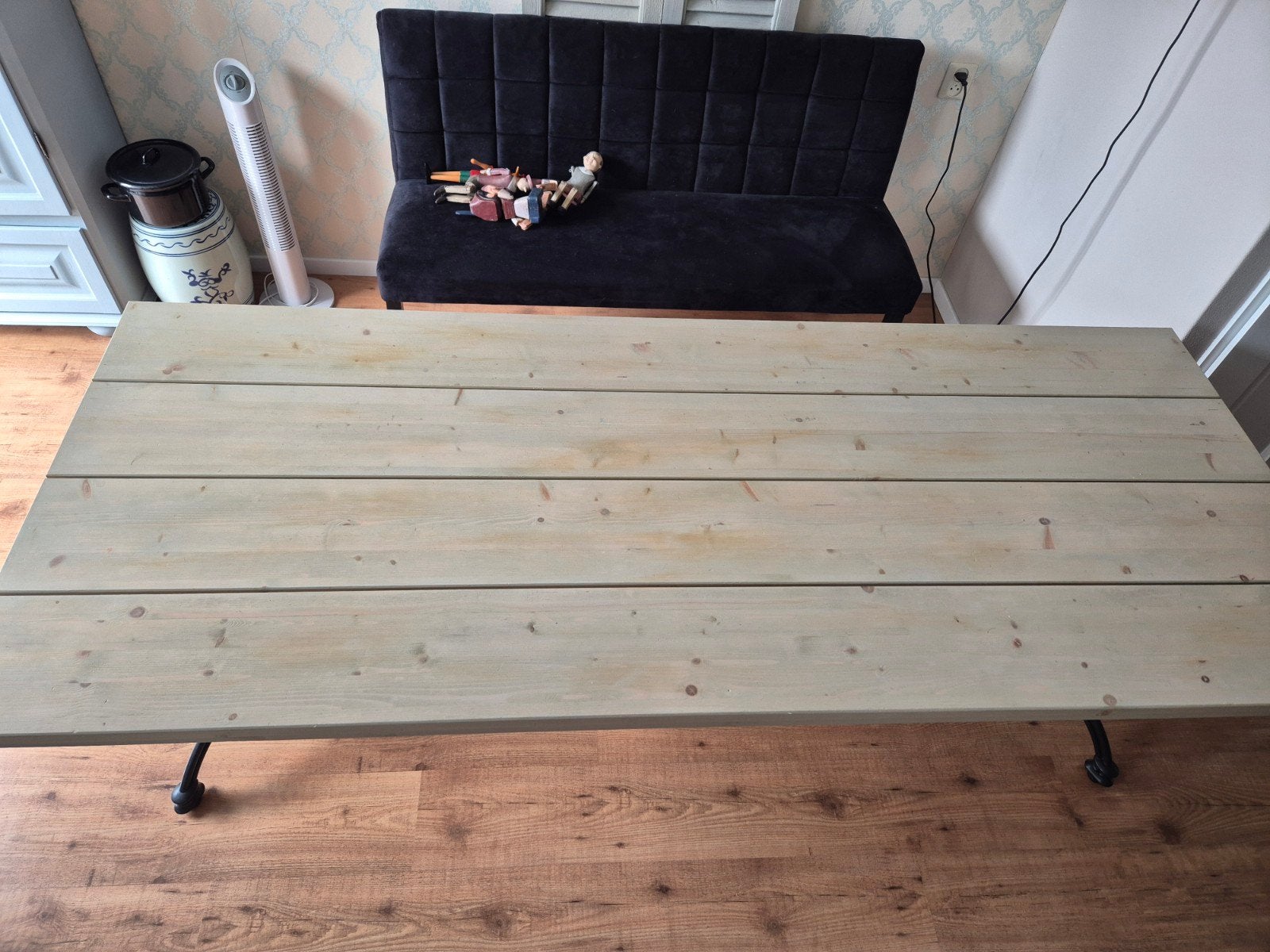 Mooie tafel grijs met zwart poten, Gebruikt, 50 tot 100 cm, Vijf personen of meer, 150 tot 200 cm