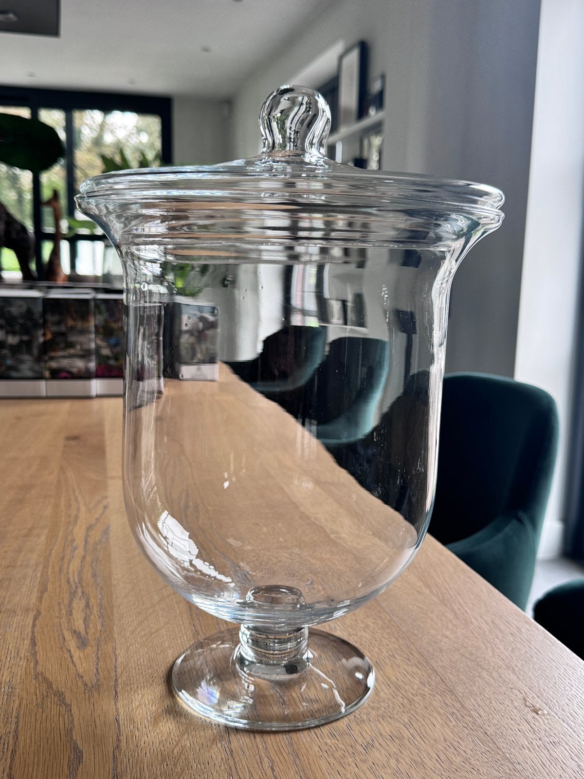 Grote glazen hurricane pot met deksel (erfenis) - 35 cm, Ophalen of Verzenden, Zo goed als nieuw