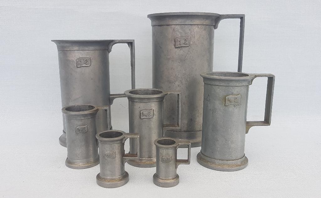 7 Tinnen kannen / maatkannen / maatbekers - Peltrato, Antiek en Kunst, Antiek | Tin, Ophalen of Verzenden