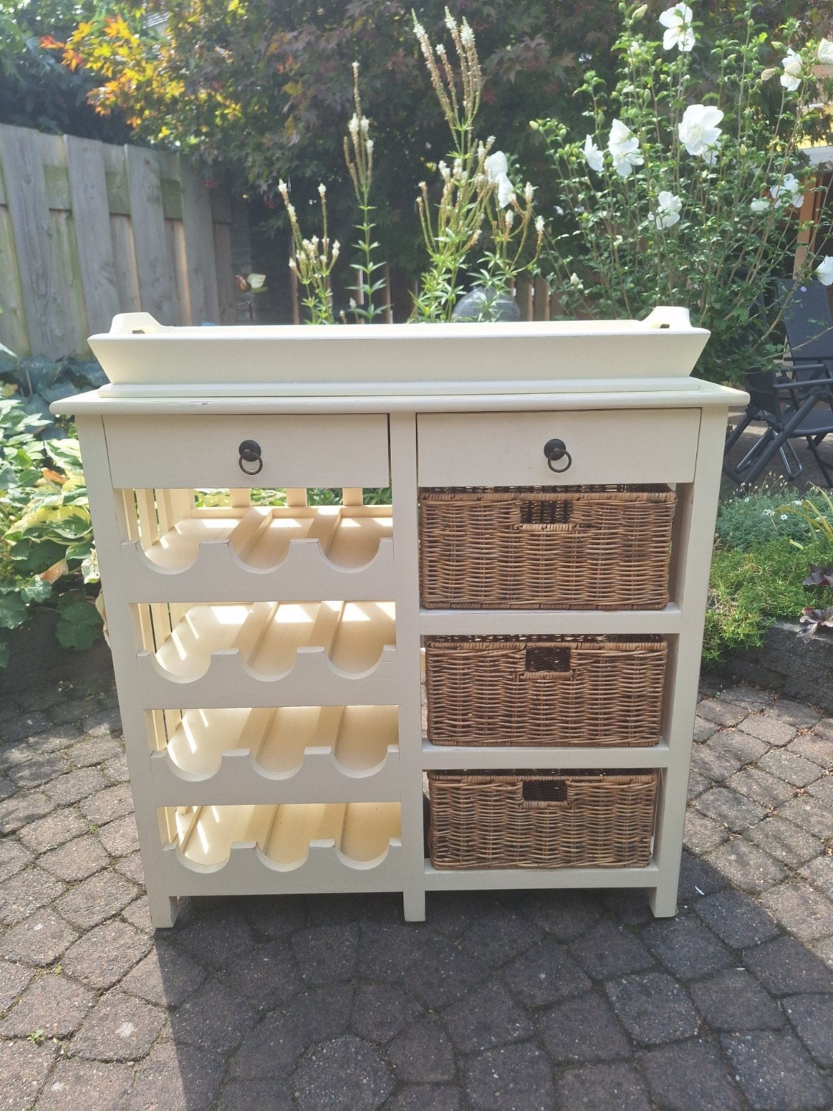 Ladenkast met rieten manden en wijnrek, Ophalen, Gebruikt, Overige materialen, 1 of 2 laden
