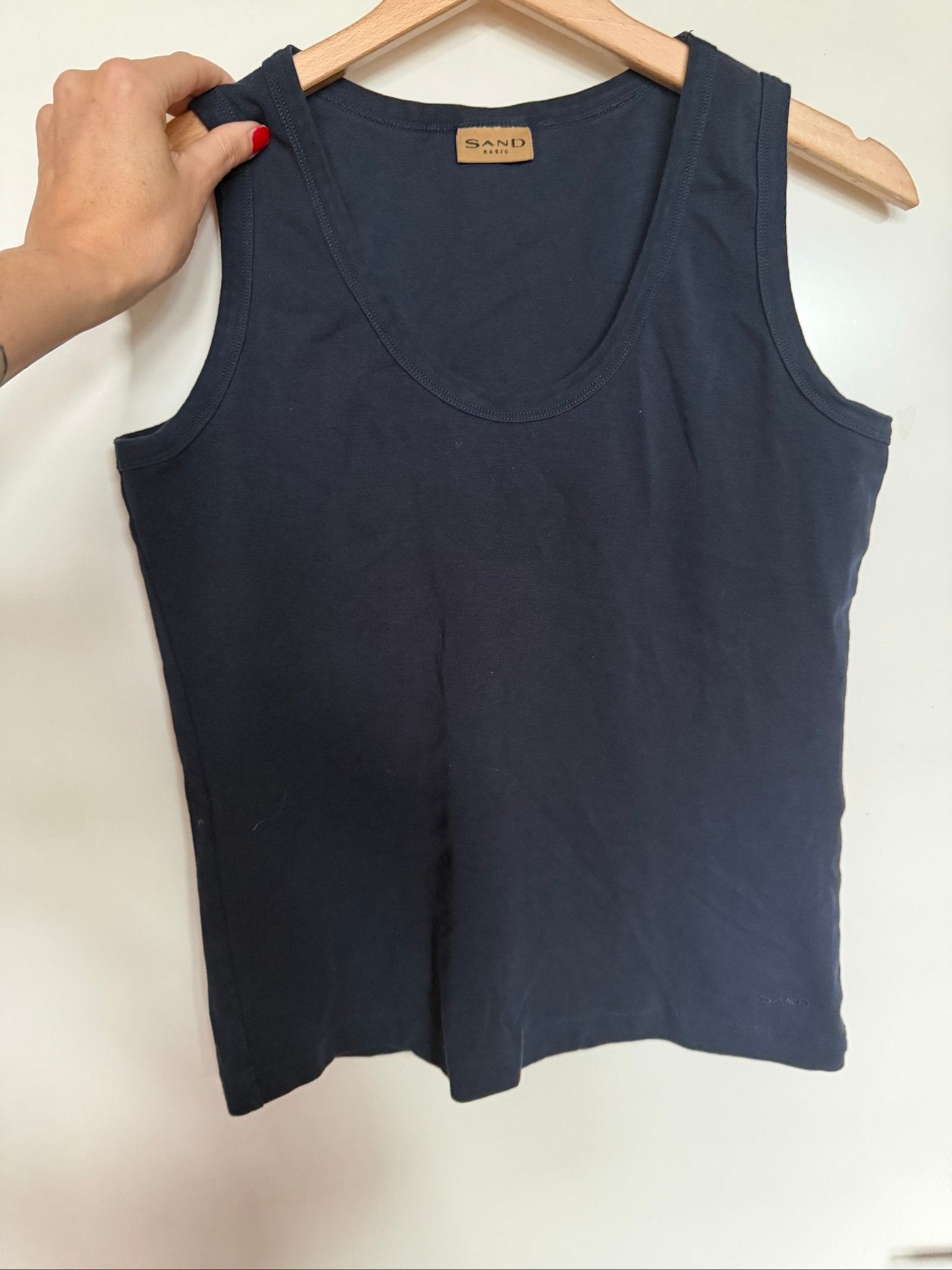 Sand Basic Navy Blauw Katoen Stretch Tanktop Groot, Blauw, Maat 42/44 (L), Ophalen of Verzenden, Zo goed als nieuw
