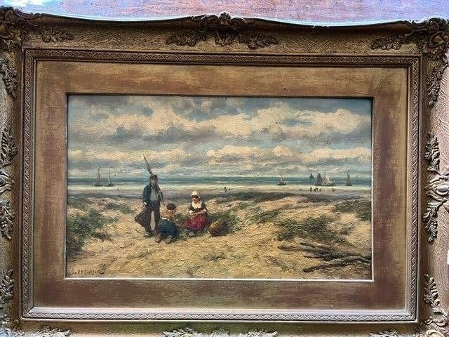 Schilderij Haagse School; Jan H.B. Koekkoek, Scheveningen, Nederlandse school, Ophalen of Verzenden, Bijzondere lijst, Olieverf