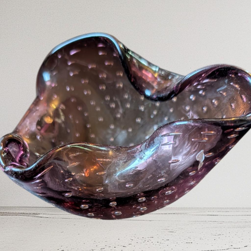 Vintage Murano-stijl asbak Bullicante paars glas, Antiek en Kunst, Antiek | Glas en Kristal, Ophalen of Verzenden