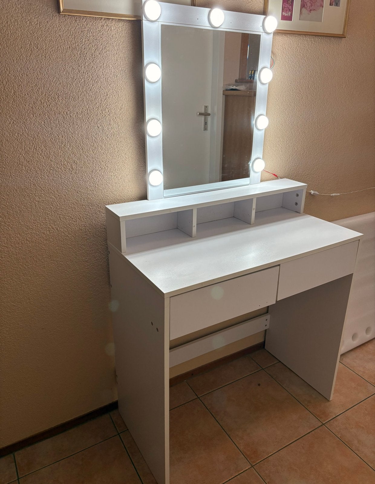 Kaptafel met spiegel en verlichting, Ophalen, Gebruikt, 50 tot 100 cm, 150 tot 200 cm