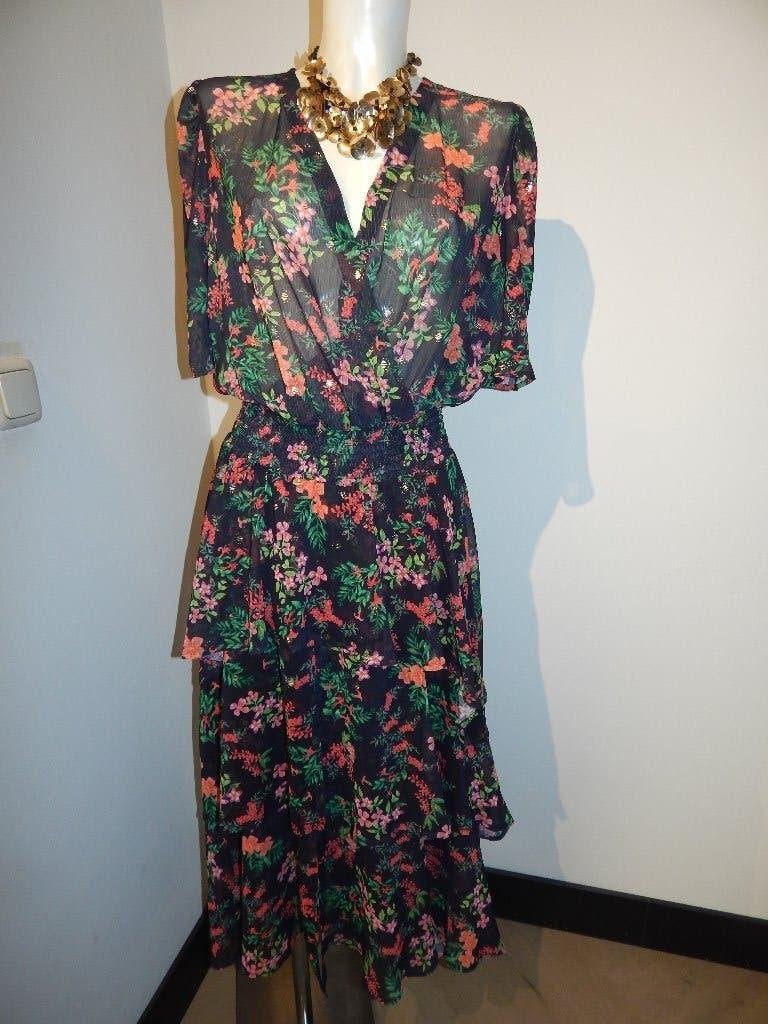 Ladress prachtige jurk bloemen print rok met lagen L