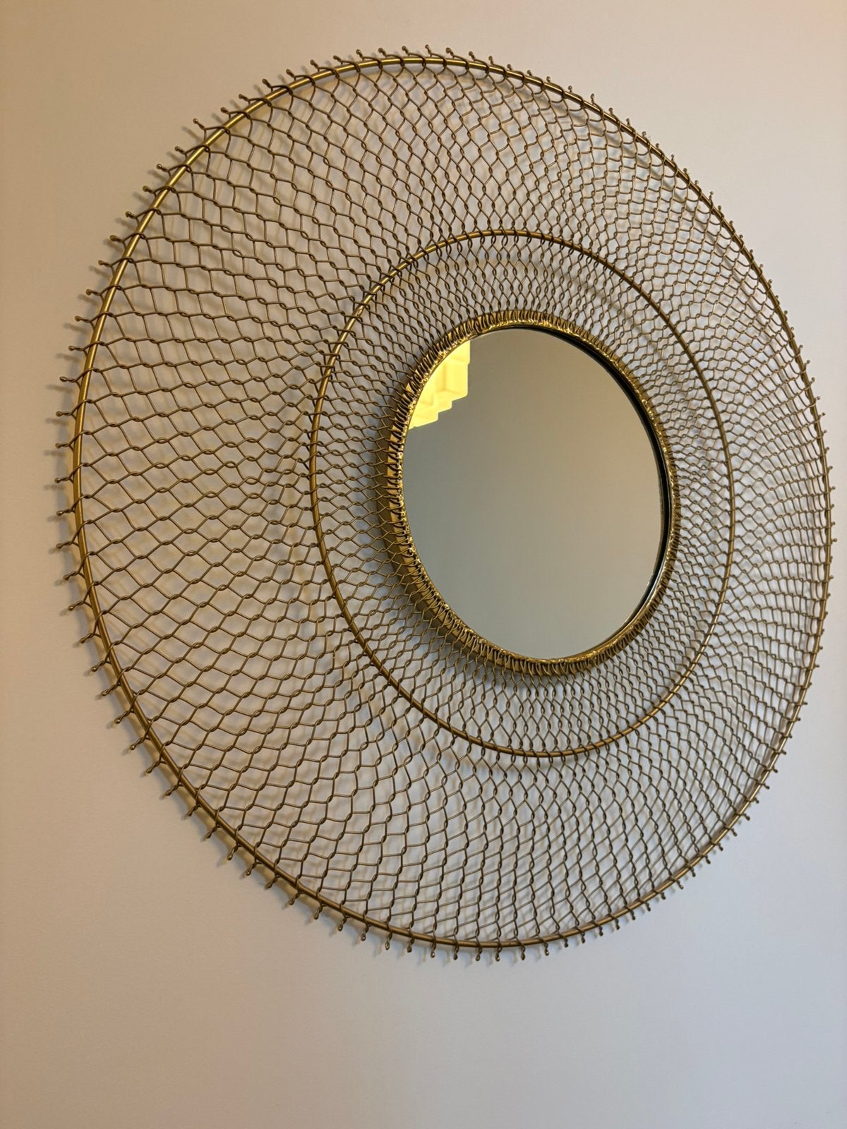 Waanzinnige minimalistische draadstaal spiegel wand object, Ophalen, Zo goed als nieuw