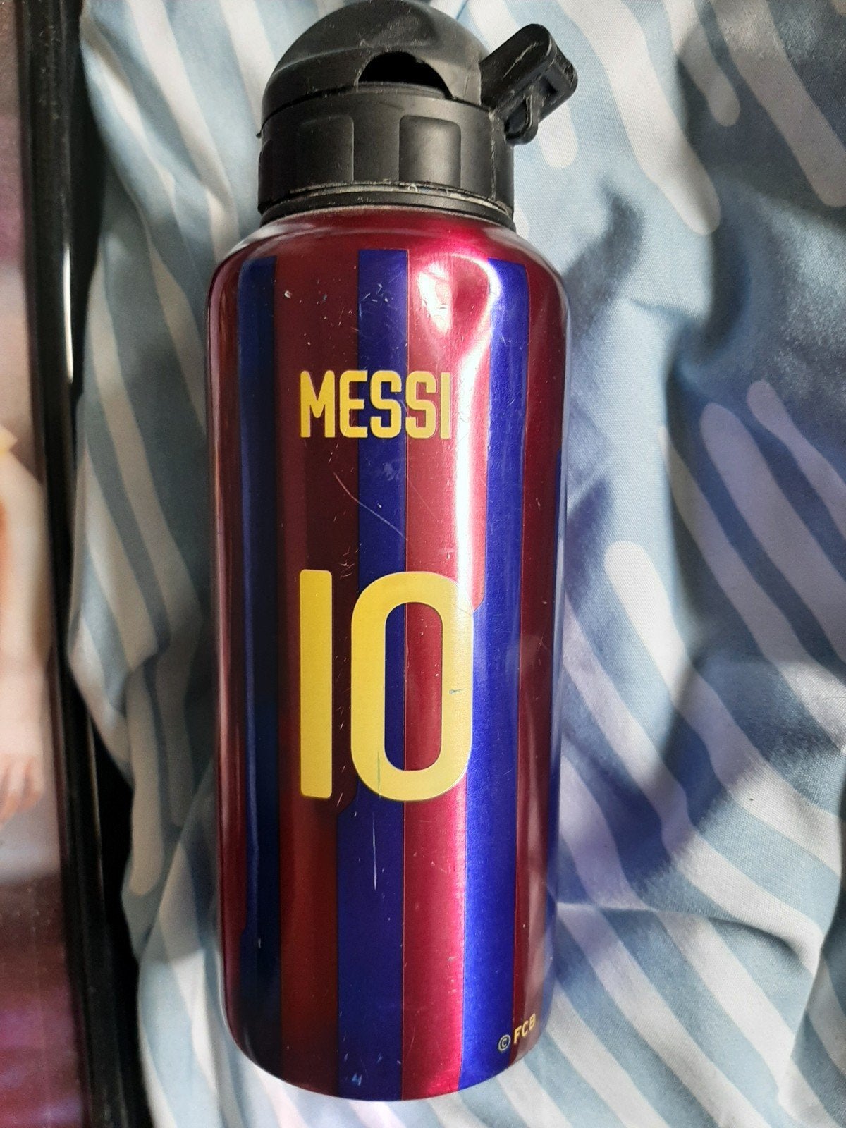 FC Barcelona Messi bidon - IJzeren drinkbeker, Ophalen of Verzenden, Gebruikt