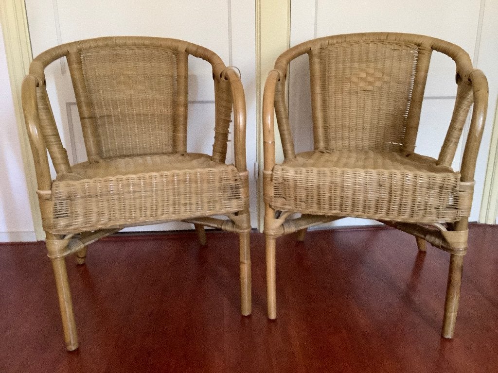 2 rotan stoeltjes, Huis en Inrichting, Stoelen, Ophalen, Zie foto, Gebruikt, Twee