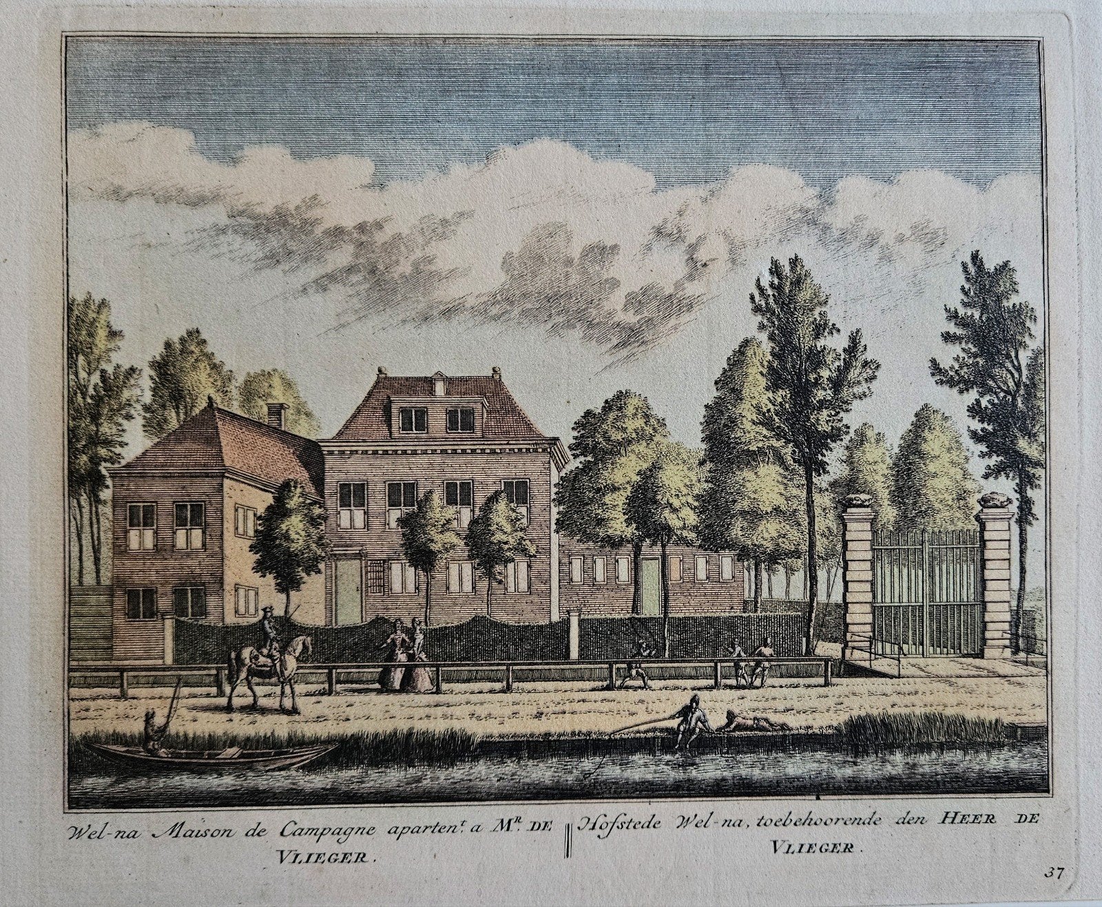 Hofstede Wel-na, originele antieke gravure, goedkoop, Ophalen of Verzenden