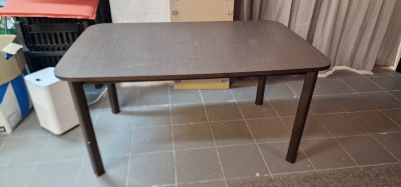 Uitschuifbare eettafel met 6 stoelen - Donkerbruin, Ophalen, Gebruikt, 50 tot 100 cm, Vijf personen of meer