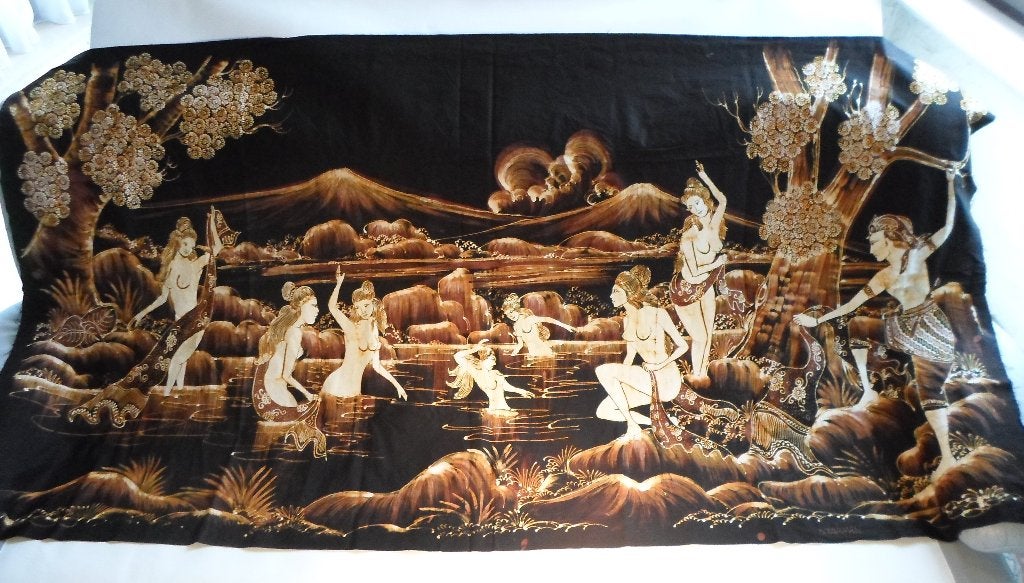 Batik Doek Naakte Badende Vrouwen Starman, Antiek en Kunst, Textiel, Bruin, Ophalen of Verzenden, 91 cm
