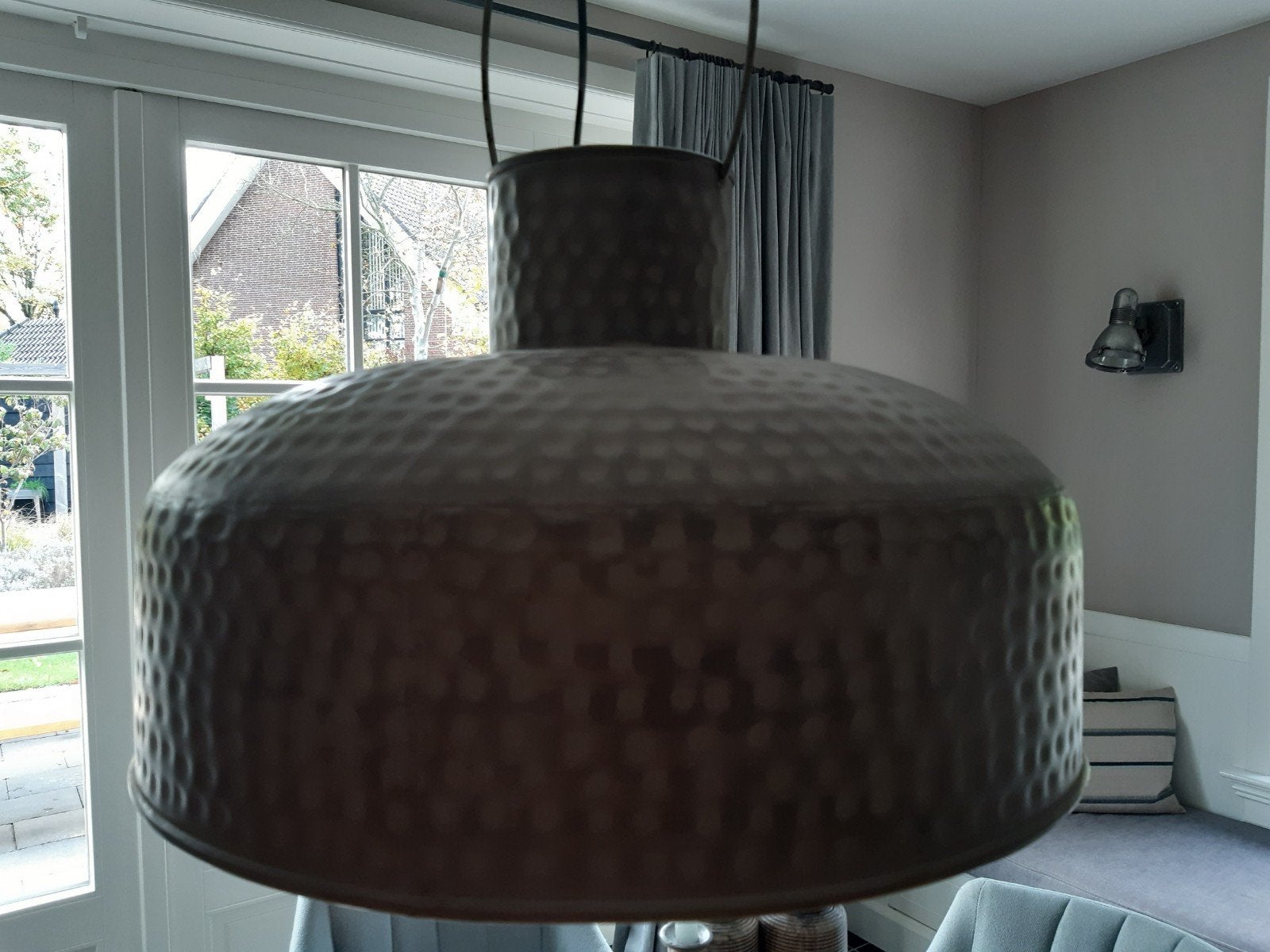 Unieke hanglamp hamerslag grijs tinnenlook, Ophalen of Verzenden, Zo goed als nieuw
