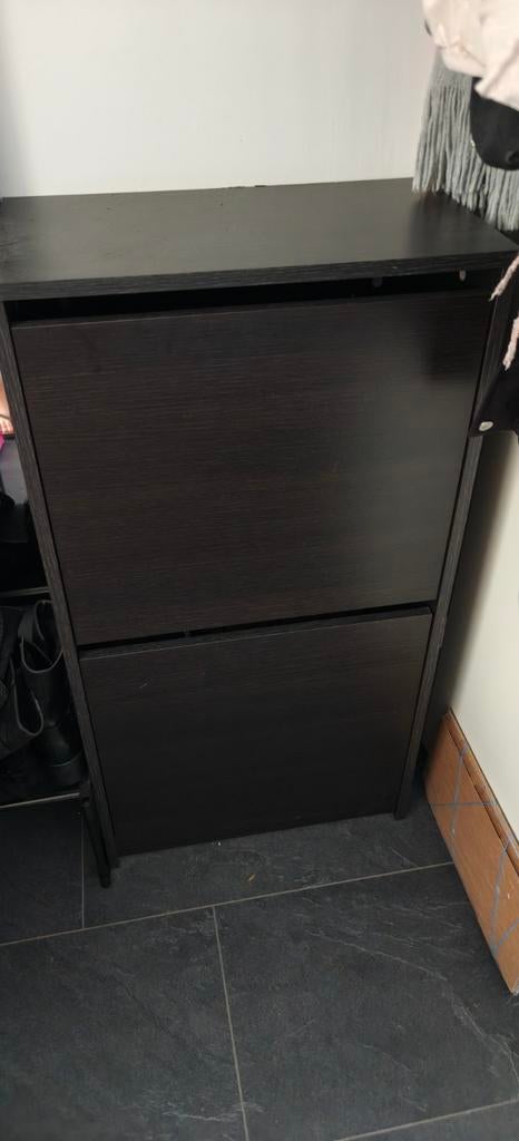 Donkerbruine schoenenkast met 2 lades, Ophalen, Gebruikt, Modern, Functioneel