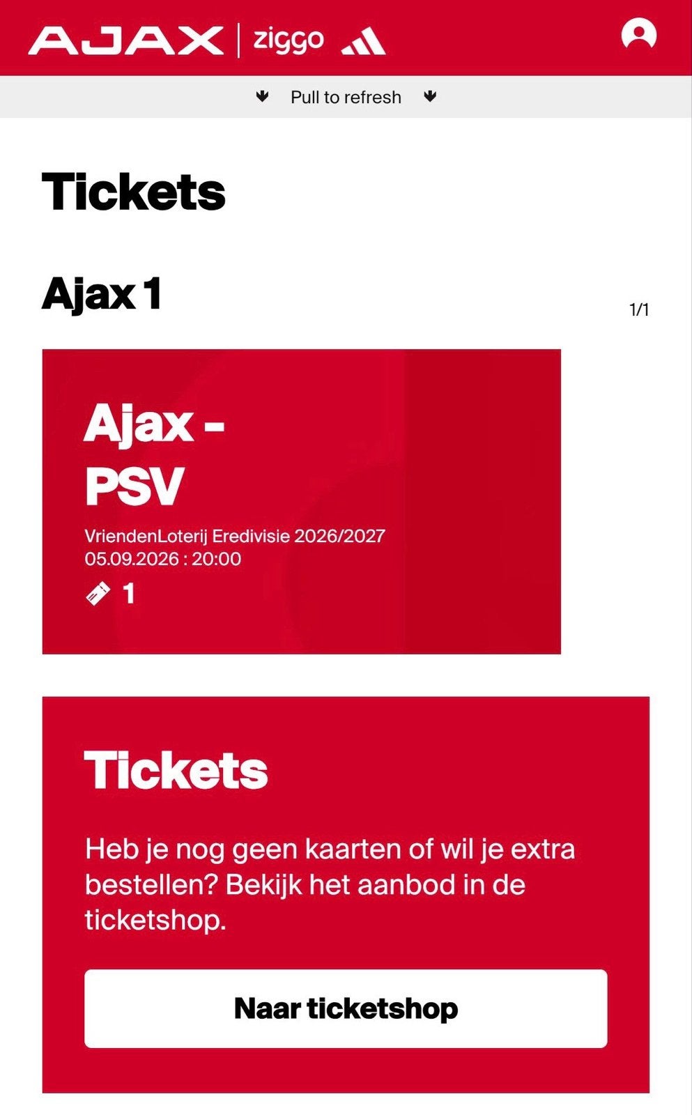 Ajax - psv, Losse kaart, Eén persoon, September