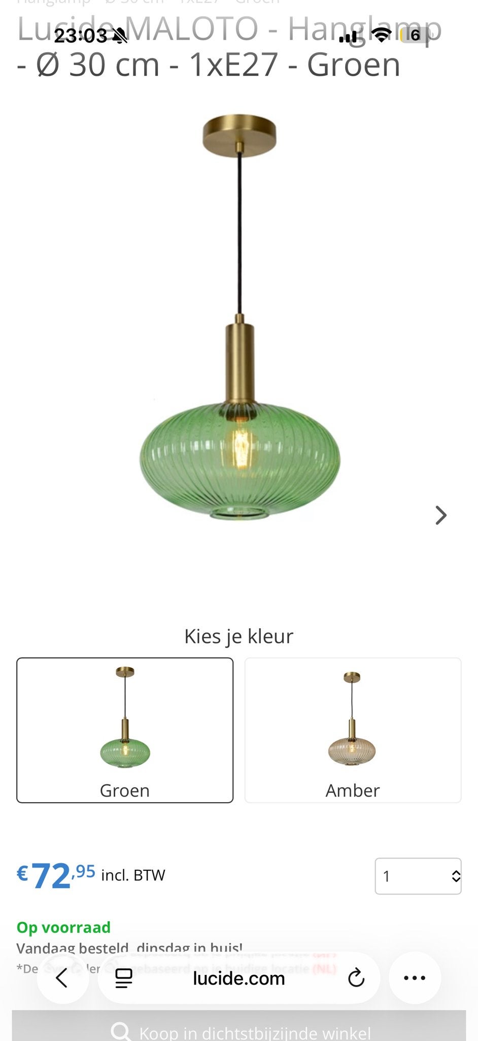 Hanglamp glas, Ophalen, Zo goed als nieuw, Glas, 75 cm of meer