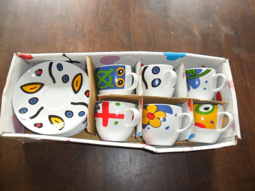 Set van 6 vrolijke espresso kopjes met schotels, Ophalen of Verzenden