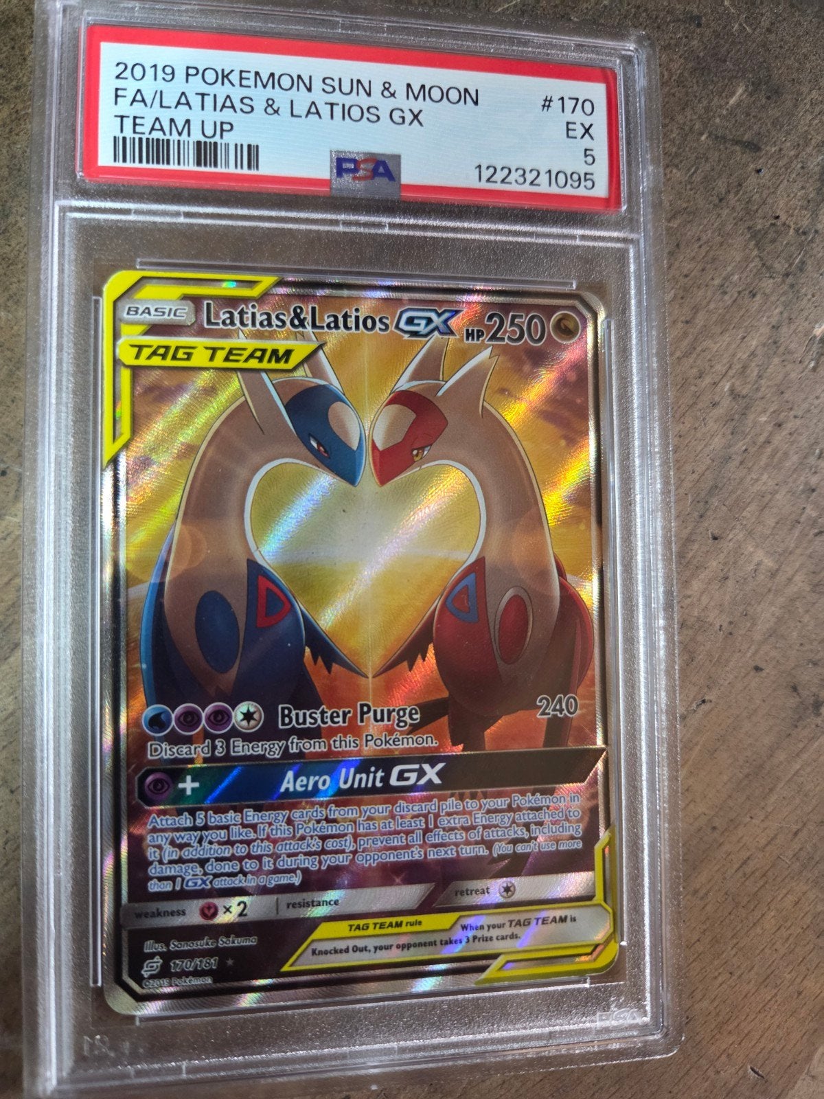 Pokemon Latias & Latios GX Team Up PSA 5 EX, Ophalen of Verzenden, Nieuw, Losse kaart