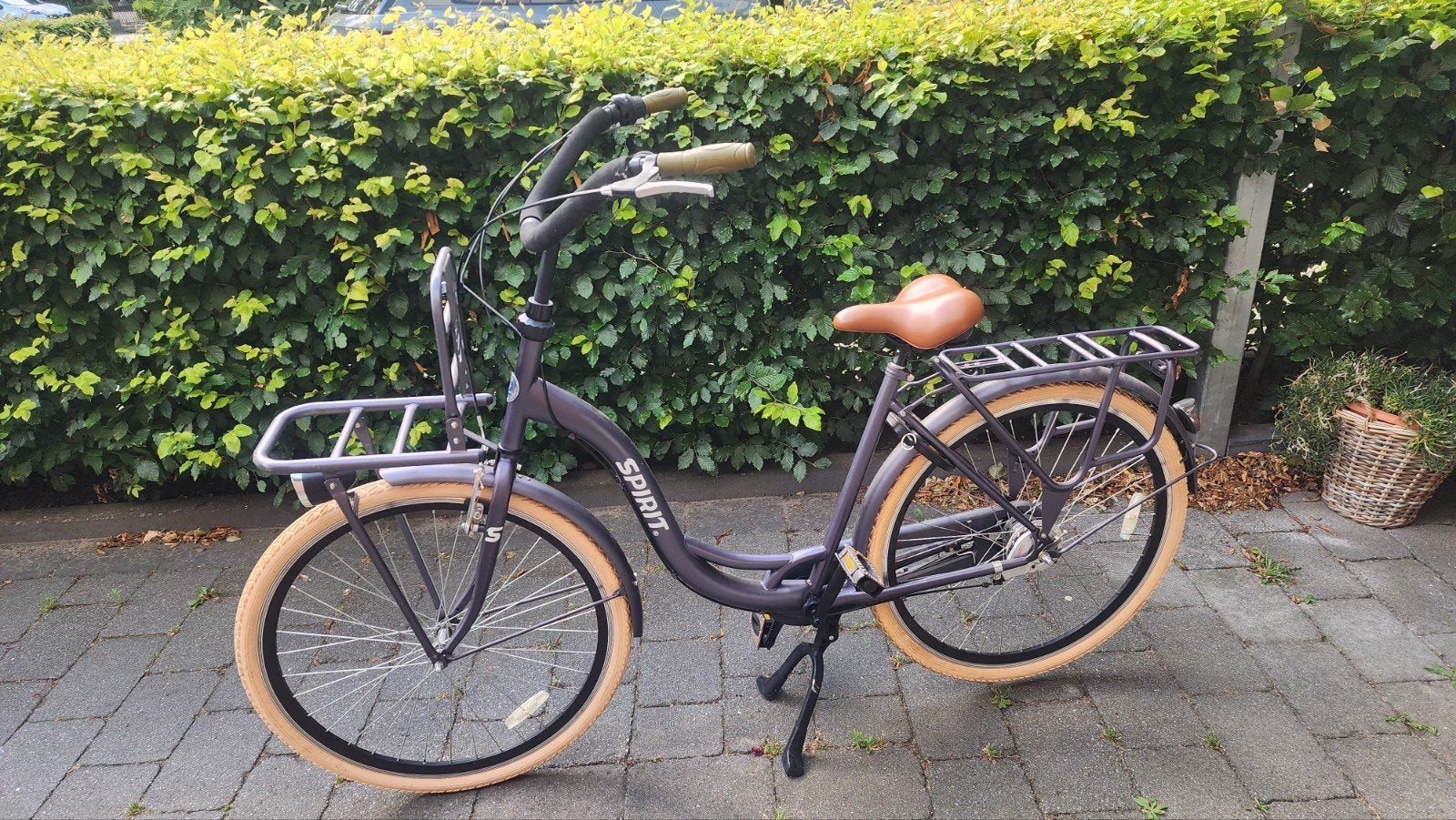 Spirit Transportfiets Dames - Paars met Bruin Zadel, Terugtraprem, Gebruikt, Versnellingen, 50 tot 53 cm