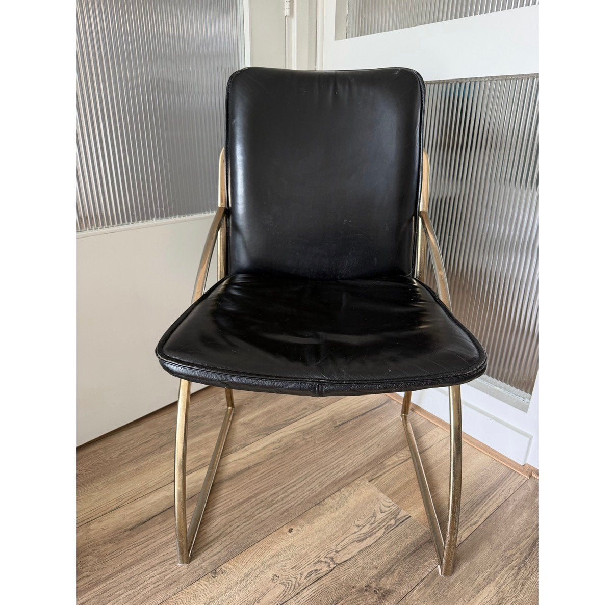 Vintage design stoelen 4 st zwart leer Gerard van den Berg, Ophalen, Gebruikt, Zwart, Vier