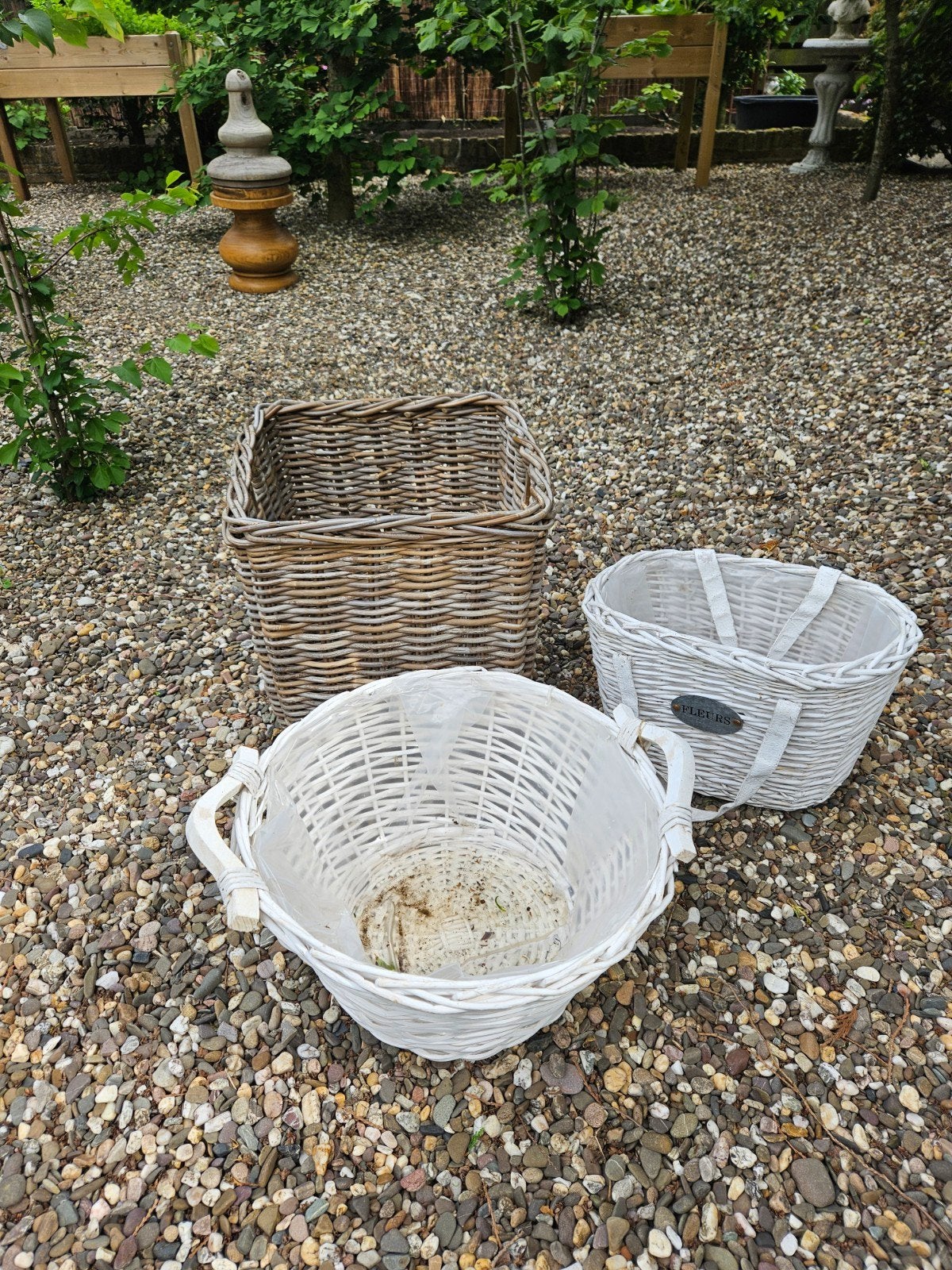 Set van 3 rieten plantenbakken/manden, Tuin en Terras, Bloembakken en Plantenbakken, Overige materialen, Gebruikt, Minder dan 60 cm