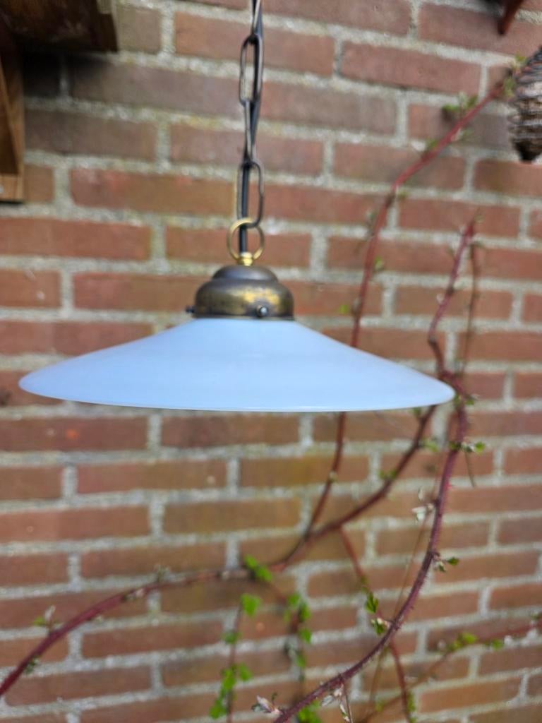 Set Vintage hanglampjes met opaline glazen kapjes, Ophalen of Verzenden