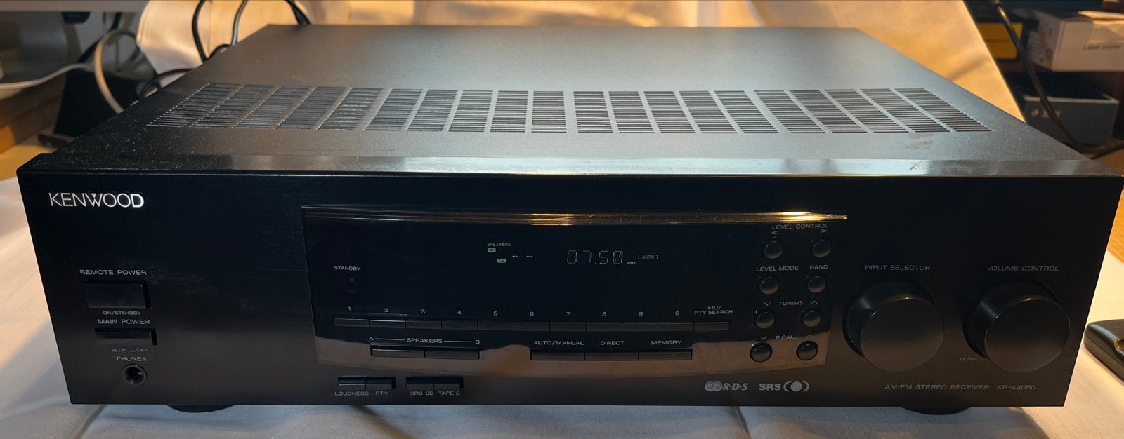 Kenwood KR-A4080 AM-FM Stereo Receiver met afstandsbediening, Ophalen of Verzenden, Zo goed als nieuw, Stereo, 60 tot 120 watt