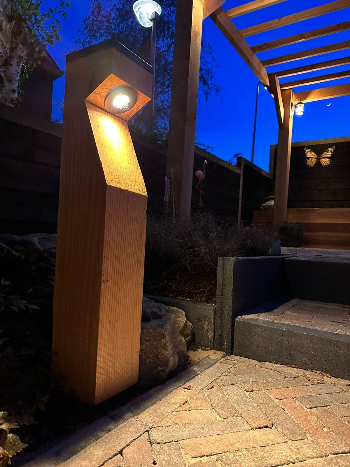 Maatwerk houten tuinverlichting, Tuin en Terras, Buitenverlichting, Minder dan 50 watt, Staande lamp, Nieuw, Ophalen of Verzenden