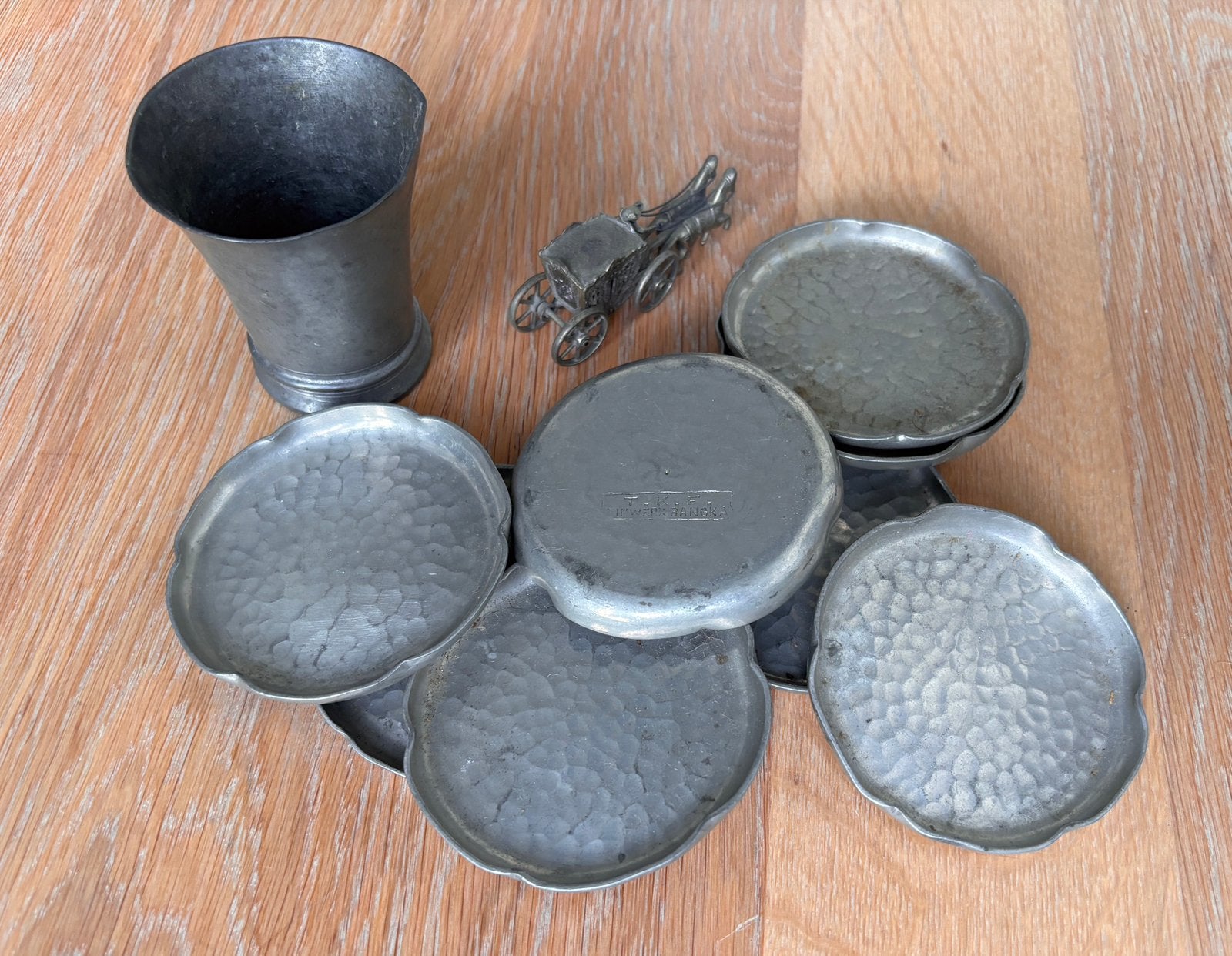 10-delige Antieke Tinnen Set – T.K.F. Bangka (Art Deco 1930), Ophalen