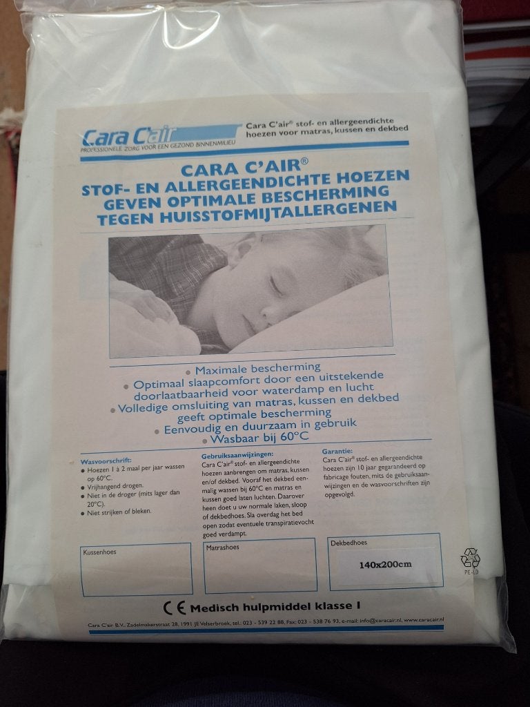 Cara C'air Anti-allergie dekbedovertrek 140/200, Huis en Inrichting, Eenpersoons, Wit, Dekbedovertrek, Overige materialen