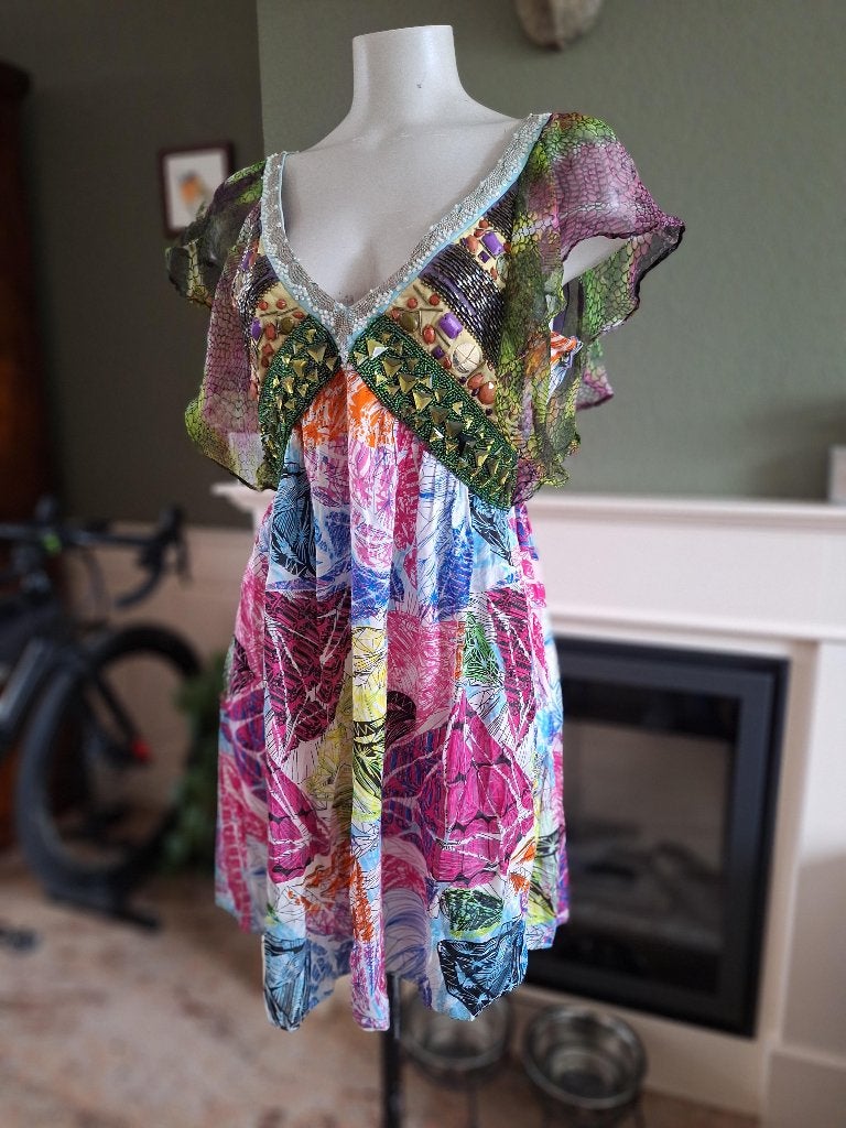 Custo Lowxury steentjes tuniek jurk M 38, Maat 38/40 (M), Custo, Zo goed als nieuw, Knielengte
