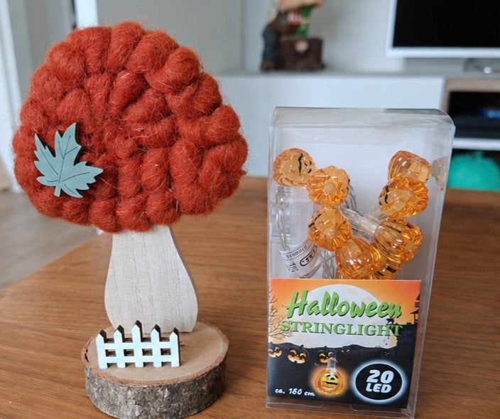 Halloween Herfst Decoratie: Paddenstoel & Pompoen Lampjes, Hout, Overige stijlen, Ophalen of Verzenden, Zo goed als nieuw