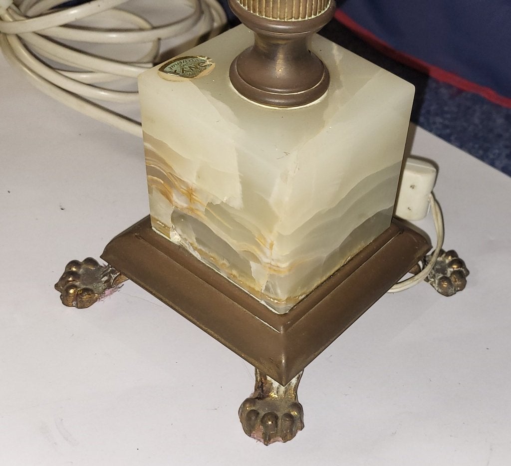 Antieke vintage tafellamp onyx messing of koper, 65 cm lamp, Antiek en Kunst, Ophalen of Verzenden