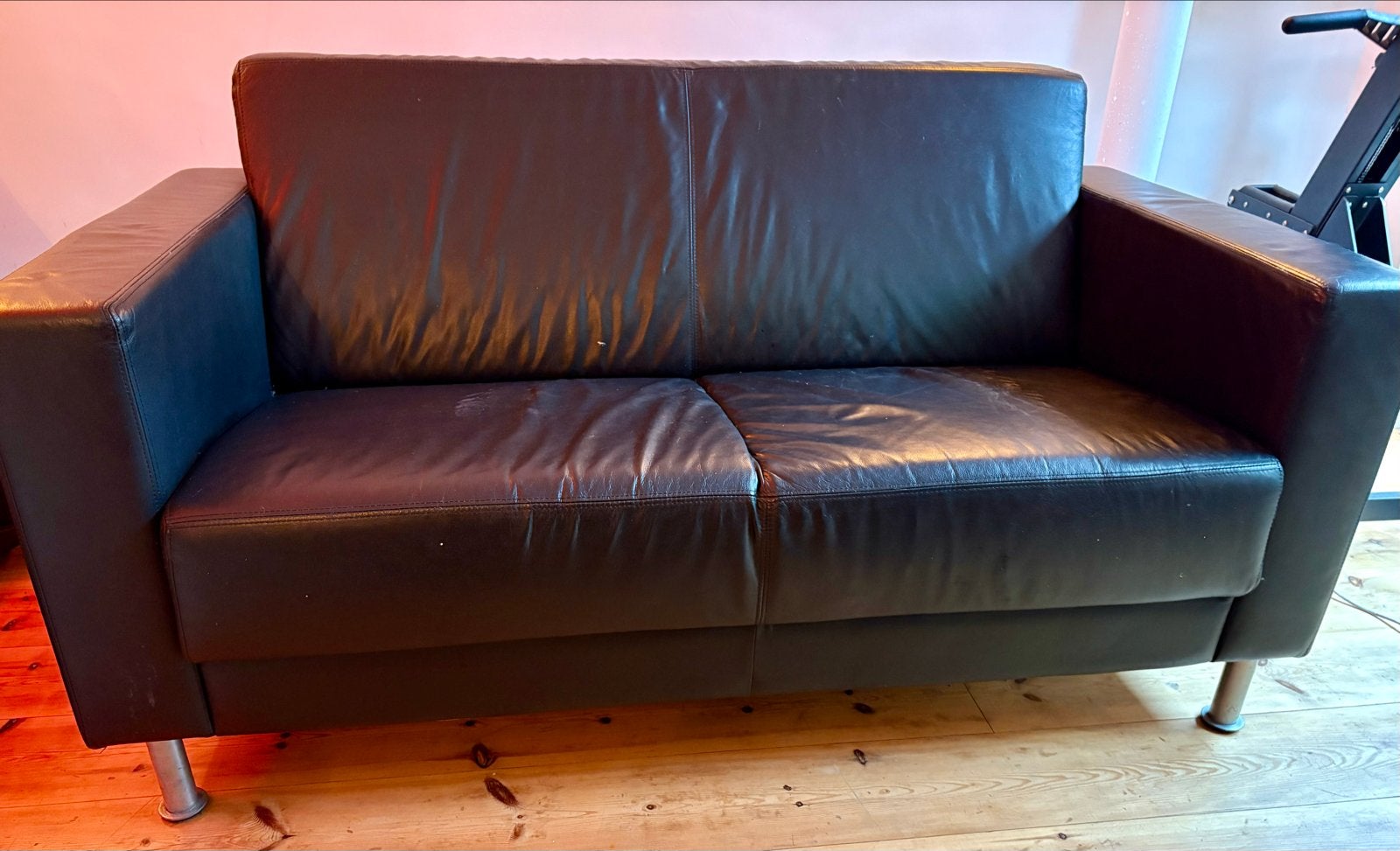 Montel 2-zitsbank zwart leer - Gratis, Ophalen, Gebruikt, 150 tot 200 cm, Tweepersoons
