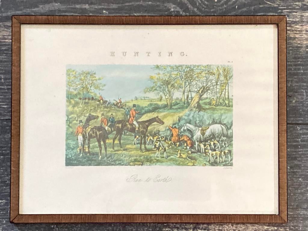 Schilderijtje paarden honden jacht (070526b), Ophalen of Verzenden, Minder dan 50 cm, Schilderij, Minder dan 50 cm