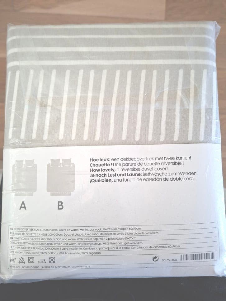 Hema flanel dekbedovertrek 200x200cm grijs gestreept, Ophalen, Inclusief kussenslopen, Dekbedovertrek, HEMA