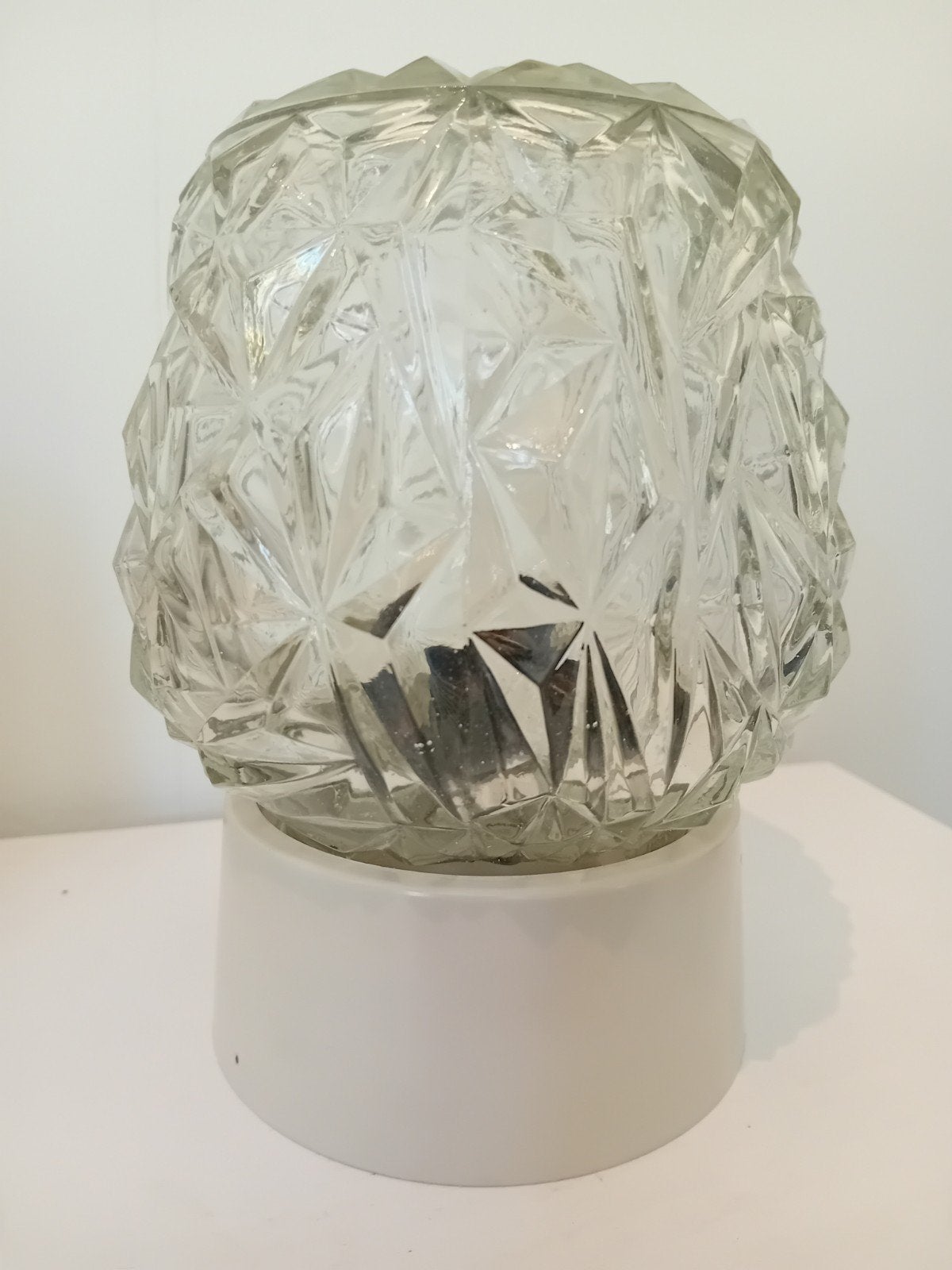 Vintage Plafonnière met facetgeslepen glas, Huis en Inrichting, Lampen | Plafondlampen, Gebruikt, Vintage, Wit, Plafondlamp
