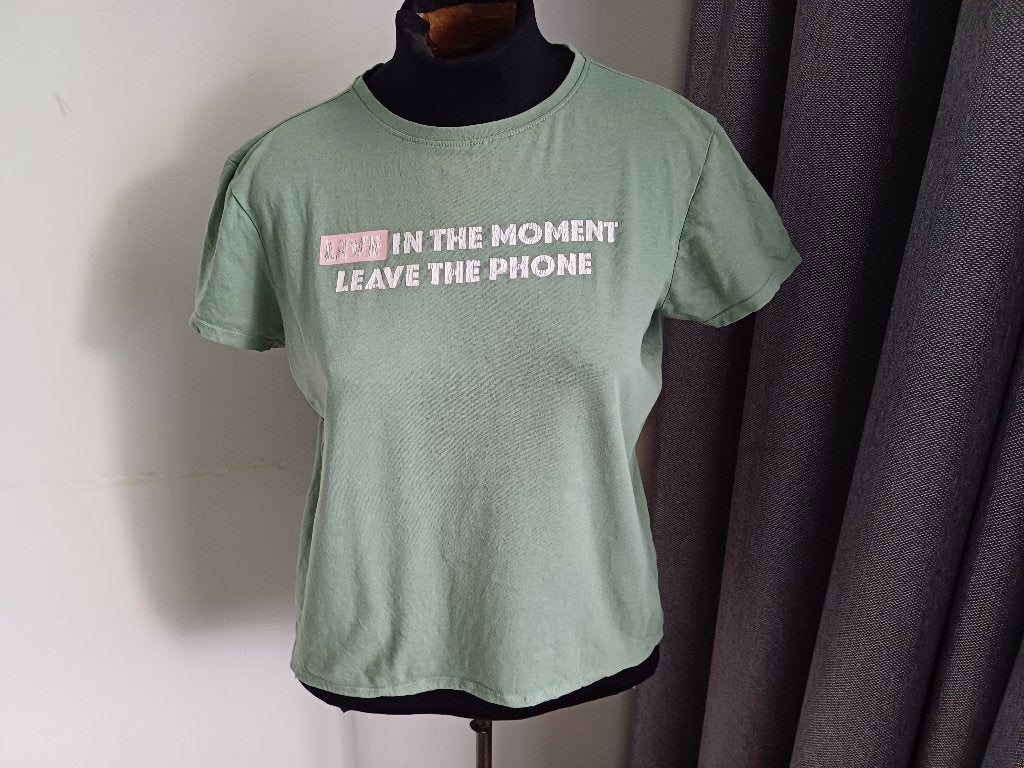 groen shirt met opdruk Primark mt L, Primark, Ophalen of Verzenden, Korte mouw, Maat 36 (S)