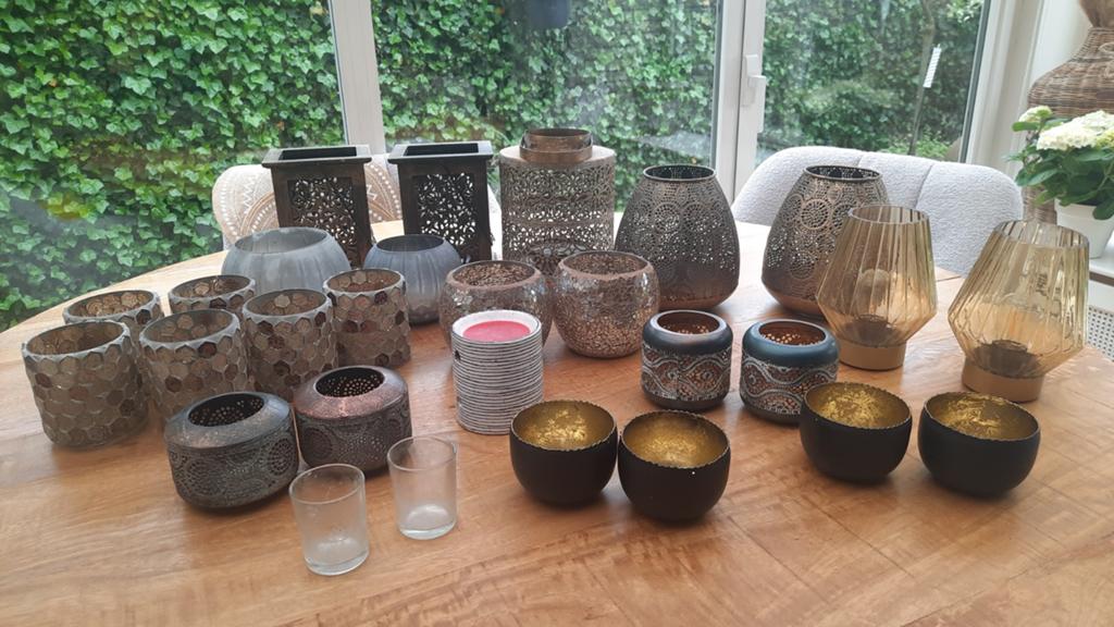Doos vol windlichten/ lampjes, Huis en Inrichting, Ophalen of Verzenden, Zo goed als nieuw, Overige materialen, Minder dan 25 cm