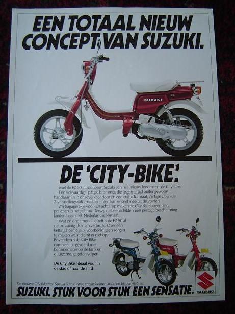 Suzuki FZ50 City Bike bromfiets / scooter verkoop folder, Ophalen of Verzenden, Gebruikt