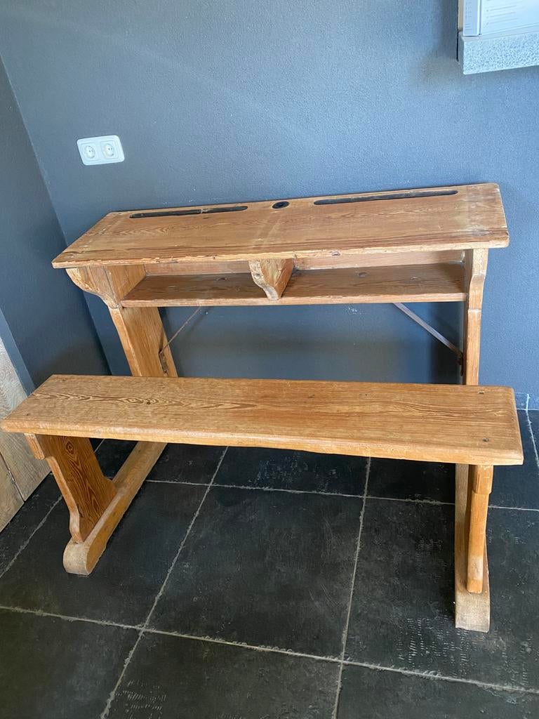 Leuk oud schoolbankje hout, Ophalen, Gebruikt, Overige typen