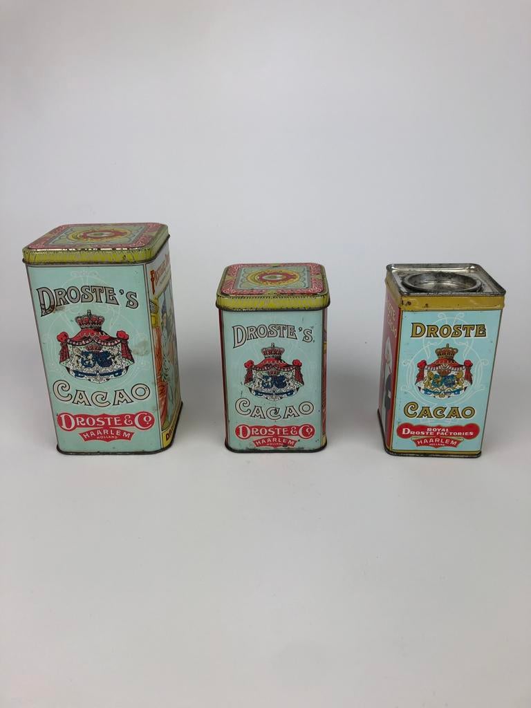 Set van 3 Vintage Droste Cacao Blikken - Zeldzaam!, Verzamelen, Blikken, Ophalen of Verzenden, Zo goed als nieuw, Overige, Droste