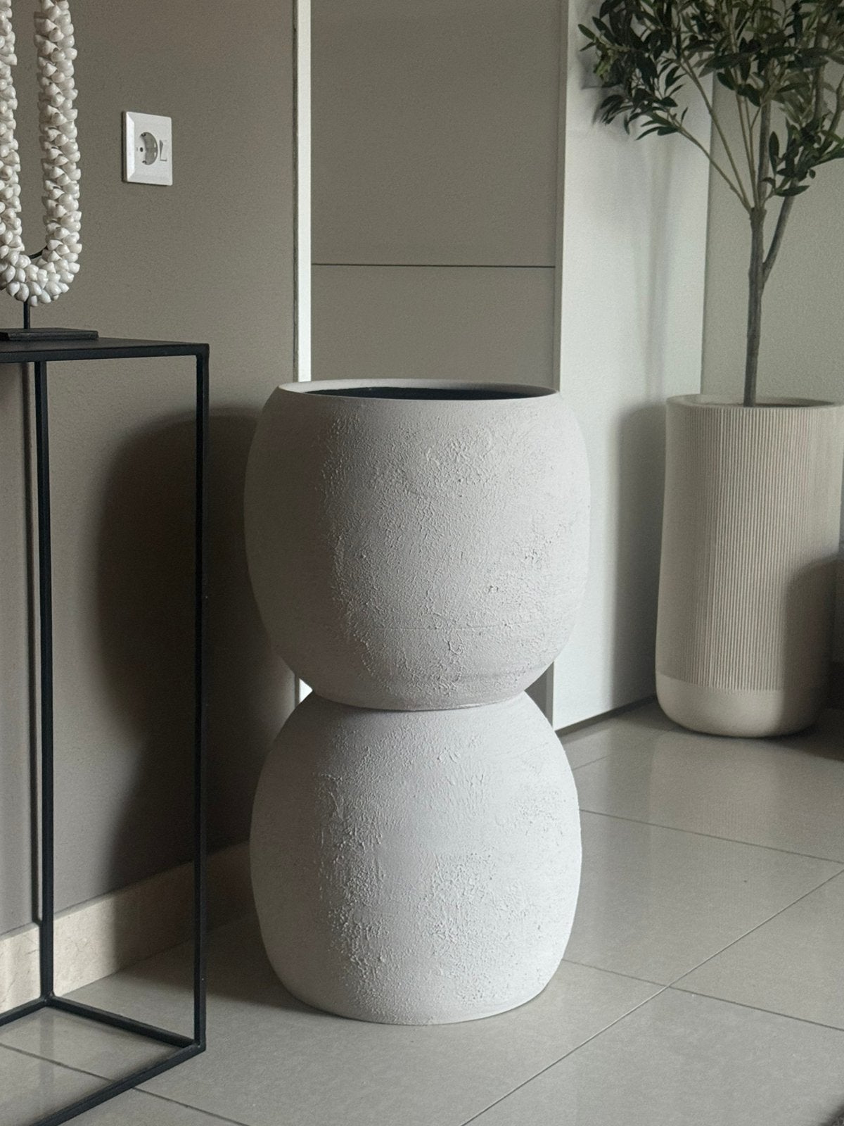 Japandi grote binnen bloempot creme hoogte 75cm nieuw staat, Ophalen, 40 cm of meer, Rond, Binnen