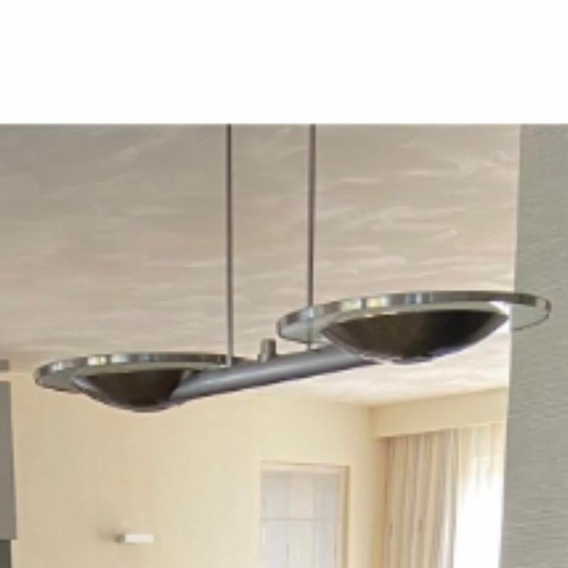 Moderne hanglamp met glazen schijven en LED-verlichting, Ophalen of Verzenden, Zo goed als nieuw, Glas, 75 cm of meer