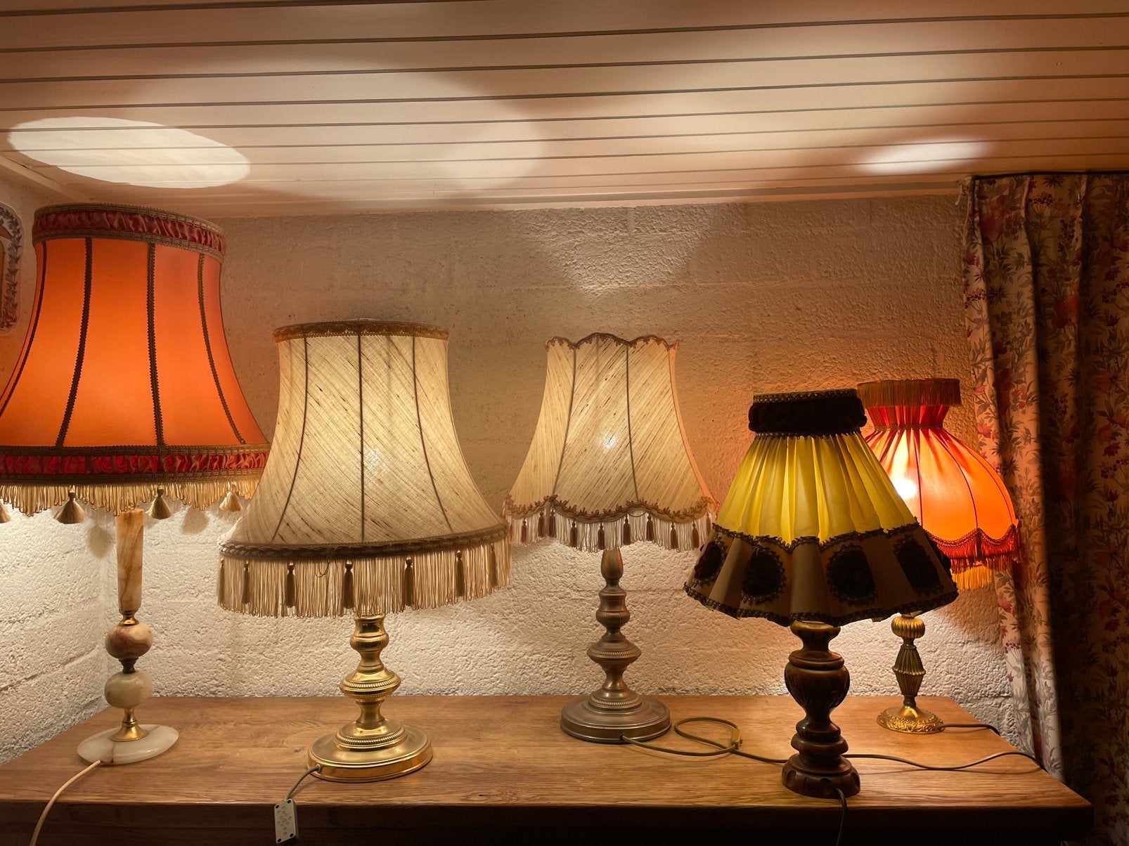 Vintage schemerlamp, tafellamp, franjes, granny, barok,, Ophalen of Verzenden, Schemerlamp, Vintage