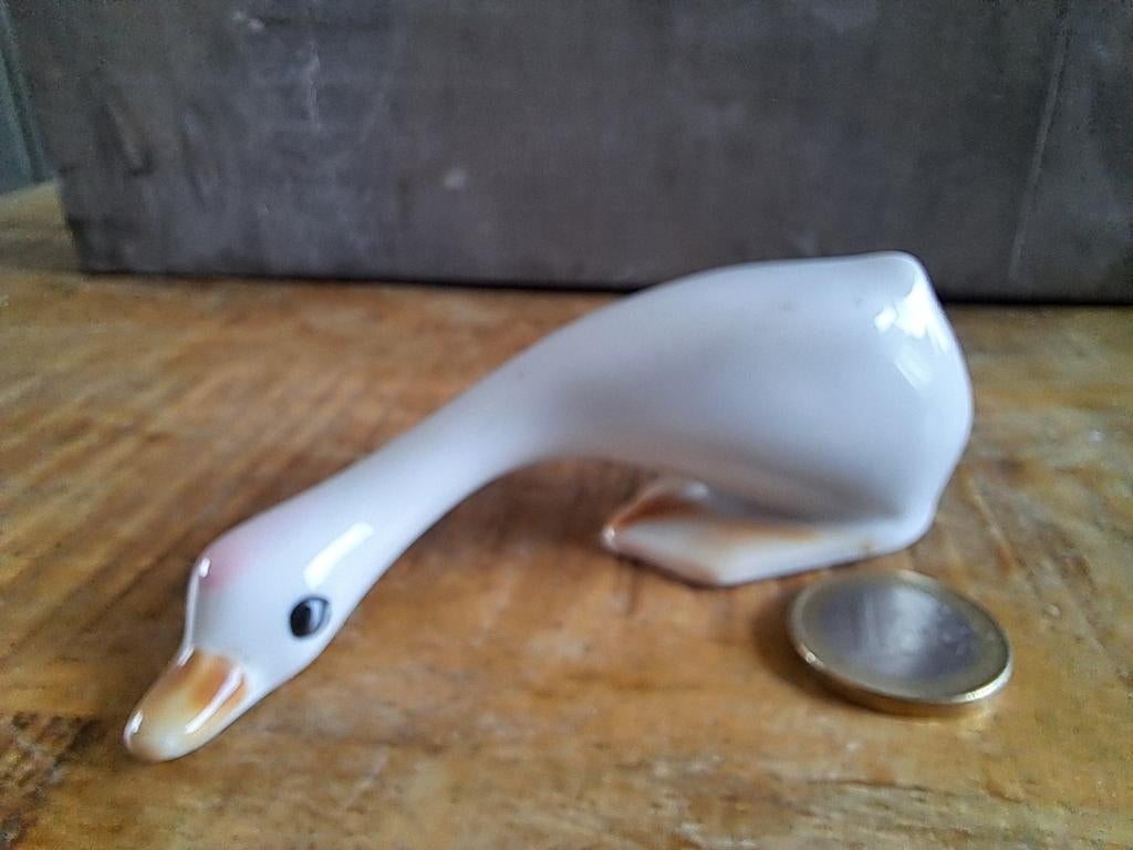 Wit porseleinen beeldje van een gans vintage, Ophalen of Verzenden